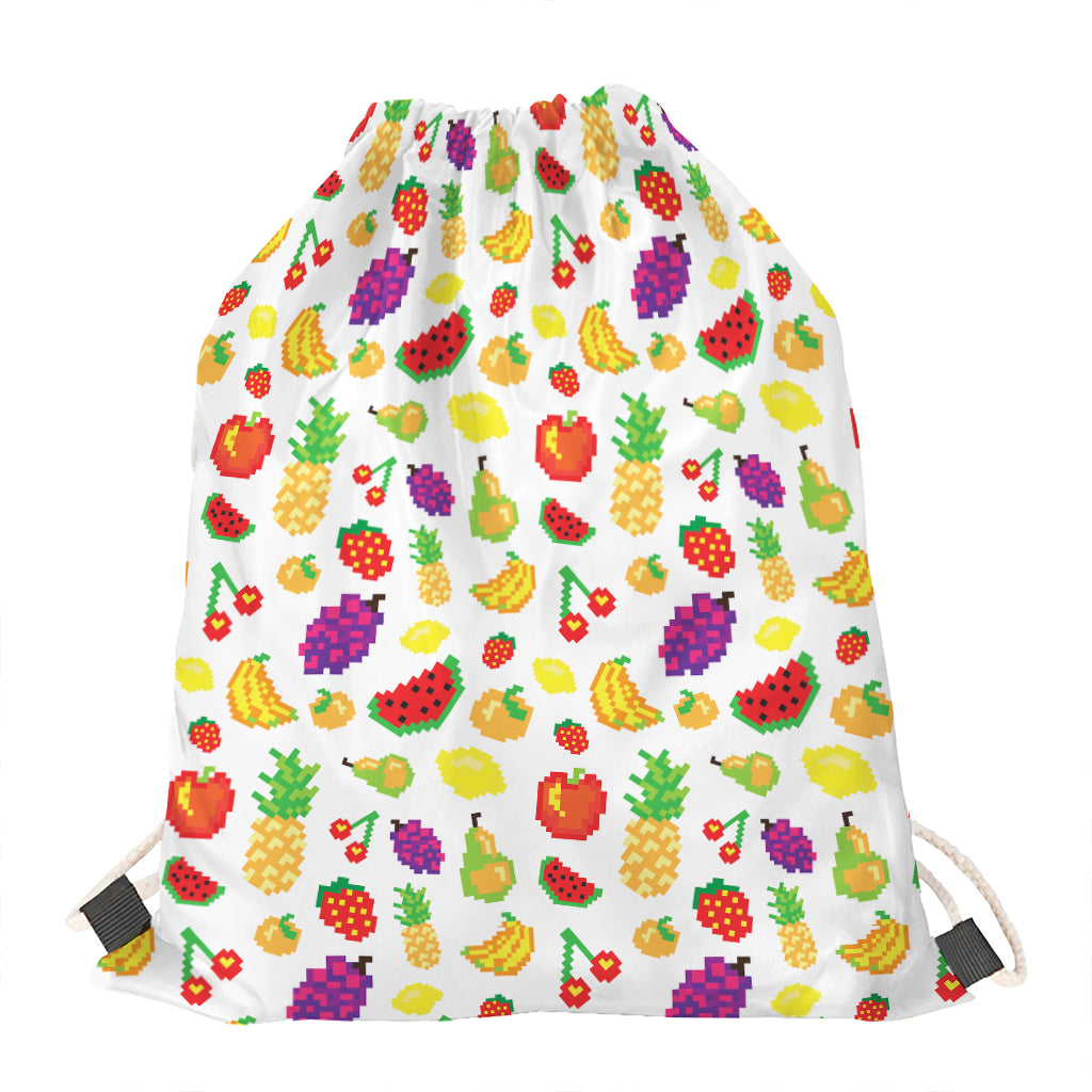 Pixel Fruits Pattern Print Drawstring Bag