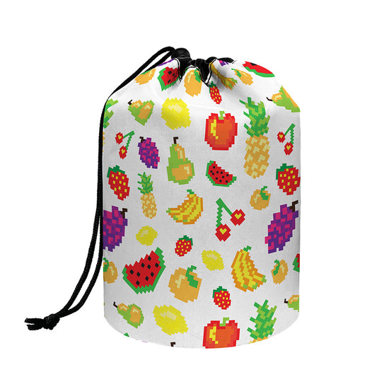 Pixel Fruits Pattern Print Drawstring Makeup Bag