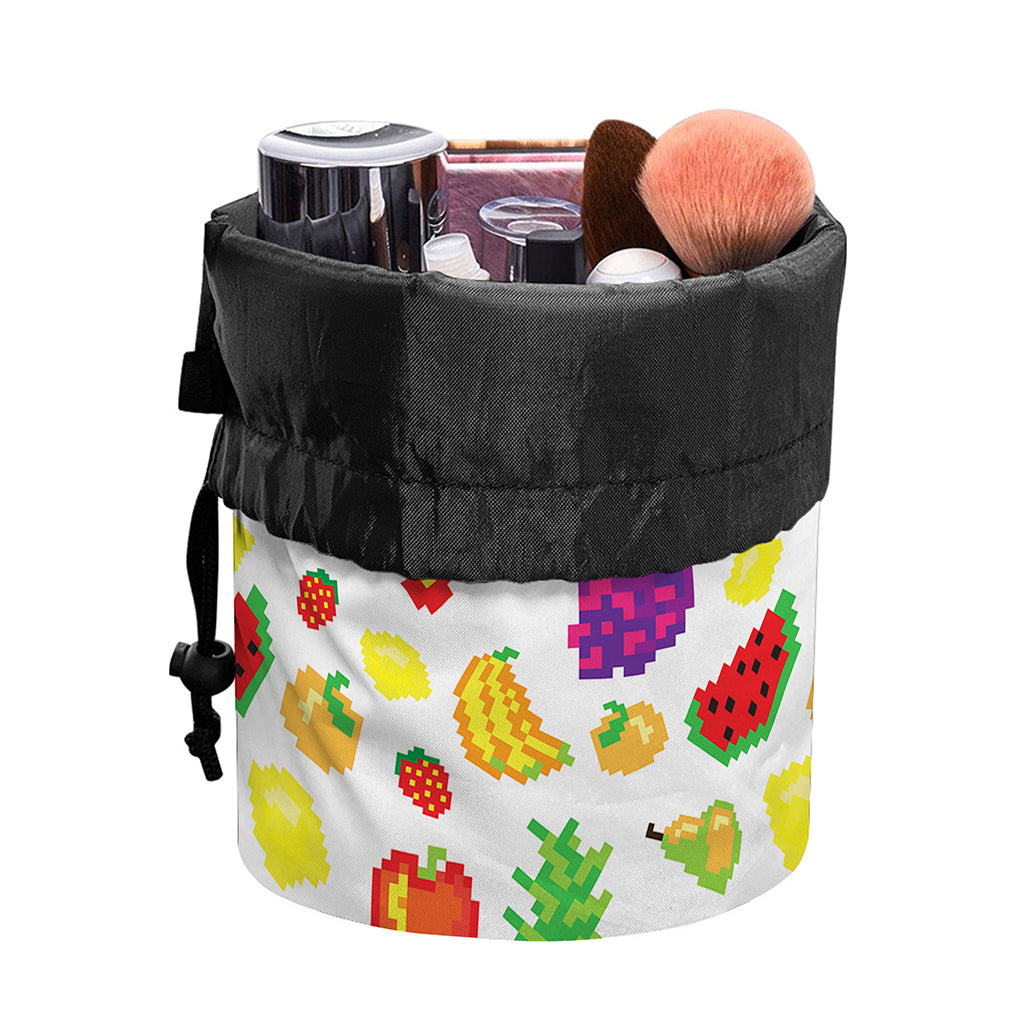Pixel Fruits Pattern Print Drawstring Makeup Bag