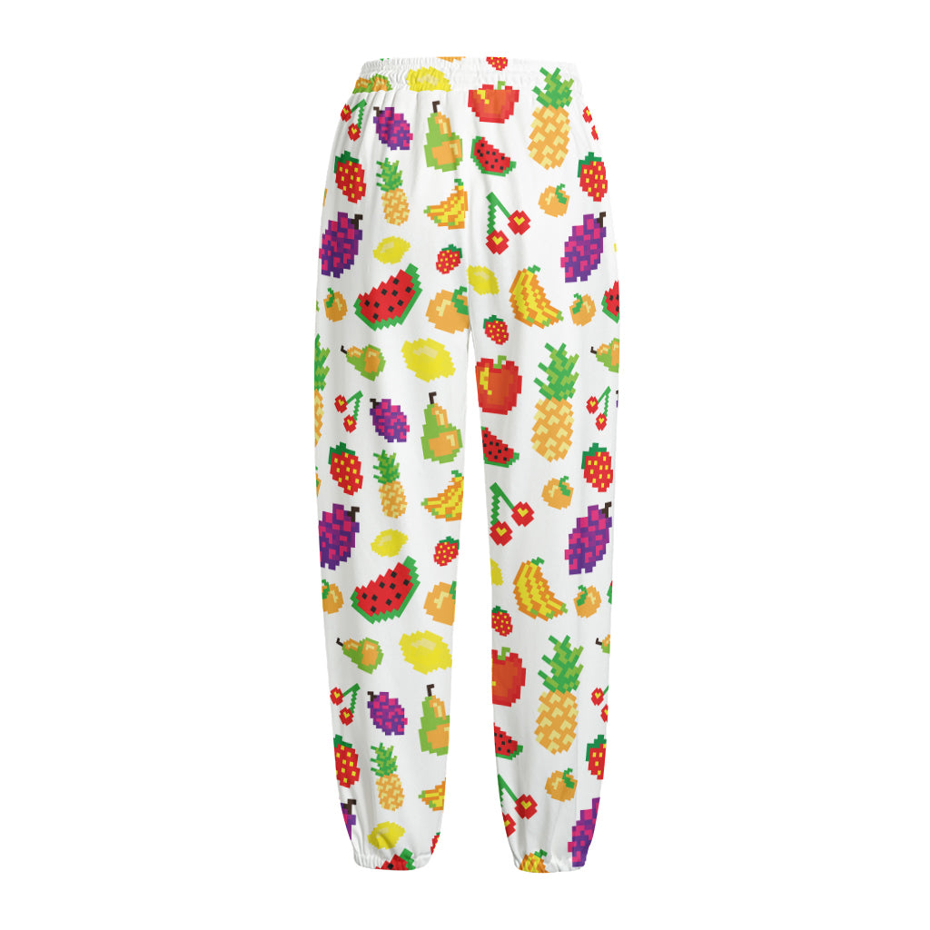 Pixel Fruits Pattern Print Fleece Lined Knit Pants
