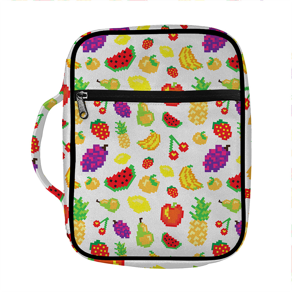 Pixel Fruits Pattern Print Front Pocket Bible Bag
