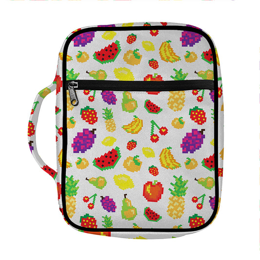 Pixel Fruits Pattern Print Front Pocket Bible Bag