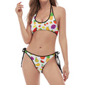 Pixel Fruits Pattern Print Halter Scoop Tie Side Bikini