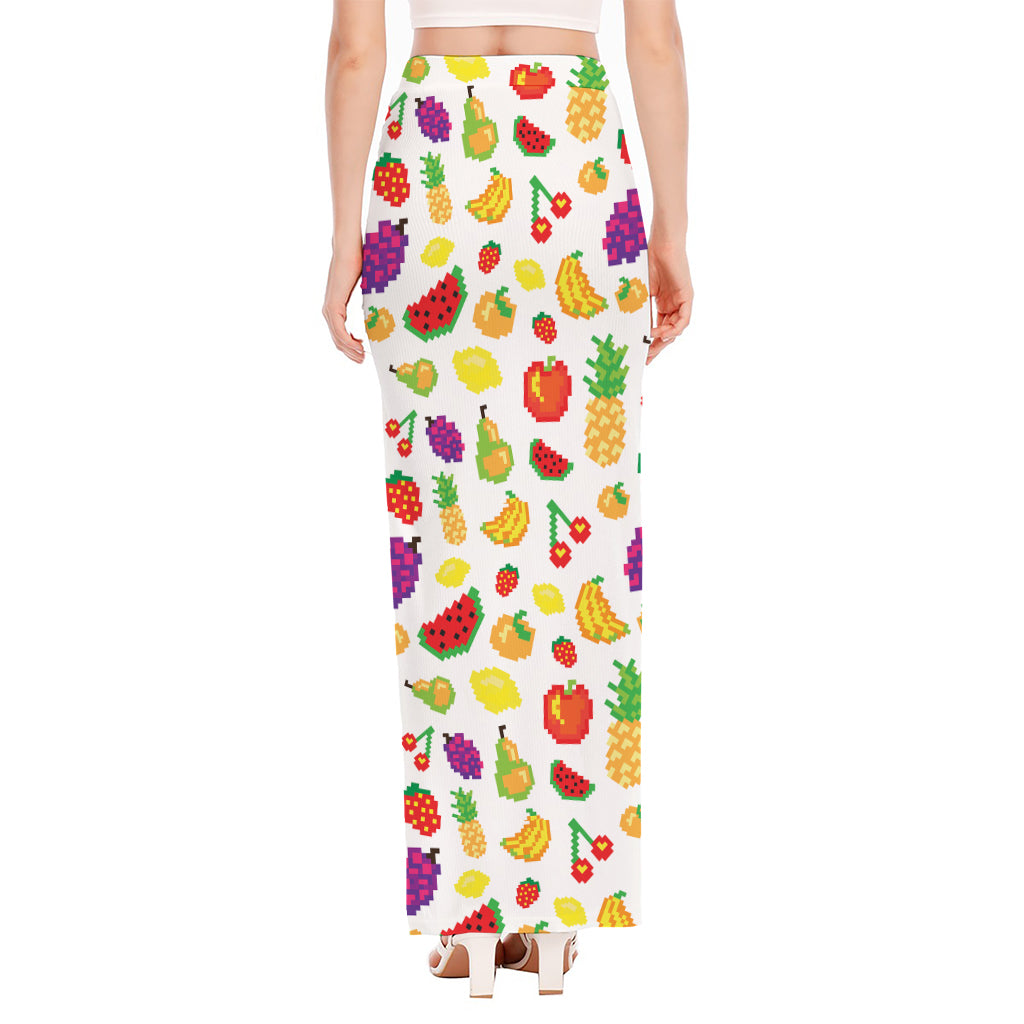 Pixel Fruits Pattern Print High Slit Maxi Skirt