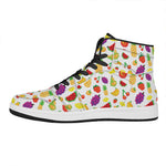 Pixel Fruits Pattern Print High Top Leather Sneakers