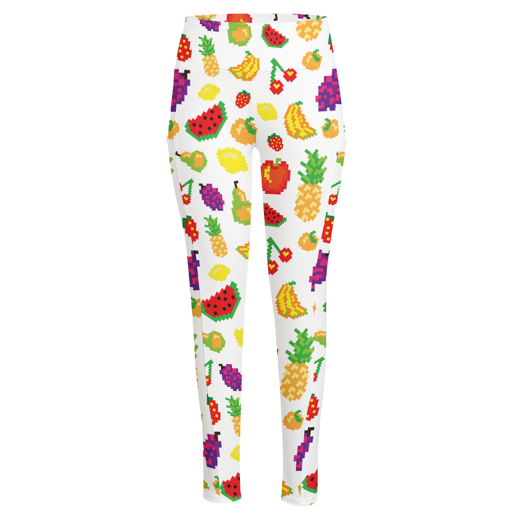 Pixel Fruits Pattern Print High-Waisted Pocket Leggings