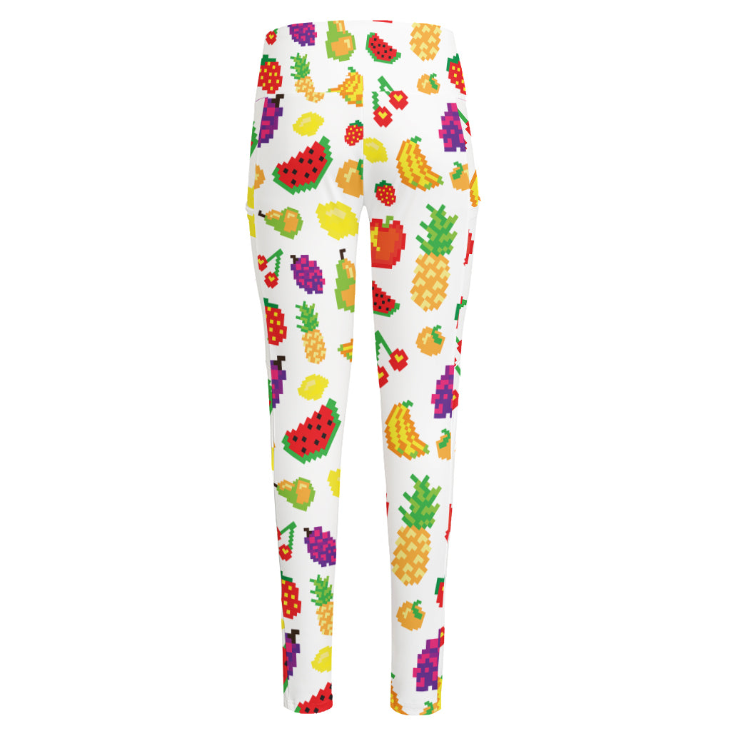 Pixel Fruits Pattern Print High-Waisted Pocket Leggings
