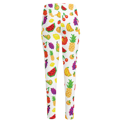 Pixel Fruits Pattern Print High-Waisted Pocket Leggings