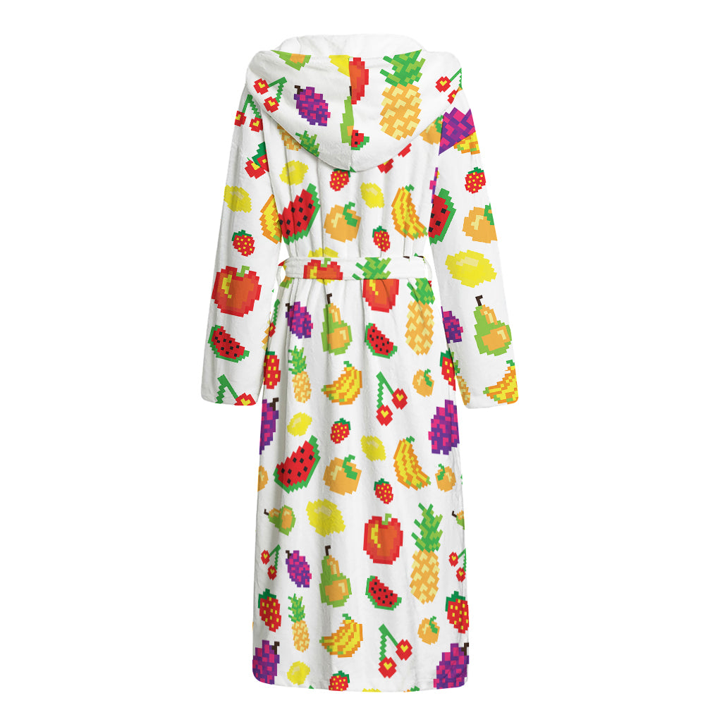 Pixel Fruits Pattern Print Hooded Bathrobe