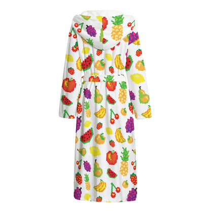 Pixel Fruits Pattern Print Hooded Bathrobe