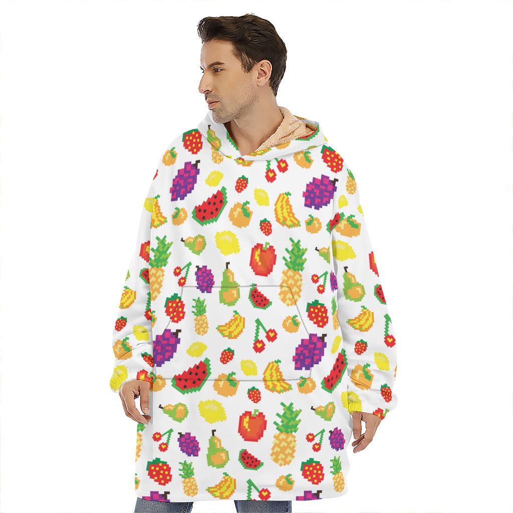 Pixel Fruits Pattern Print Hoodie Blanket