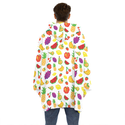 Pixel Fruits Pattern Print Hoodie Blanket