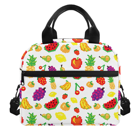 Pixel Fruits Pattern Print Insulated Lunch Bag