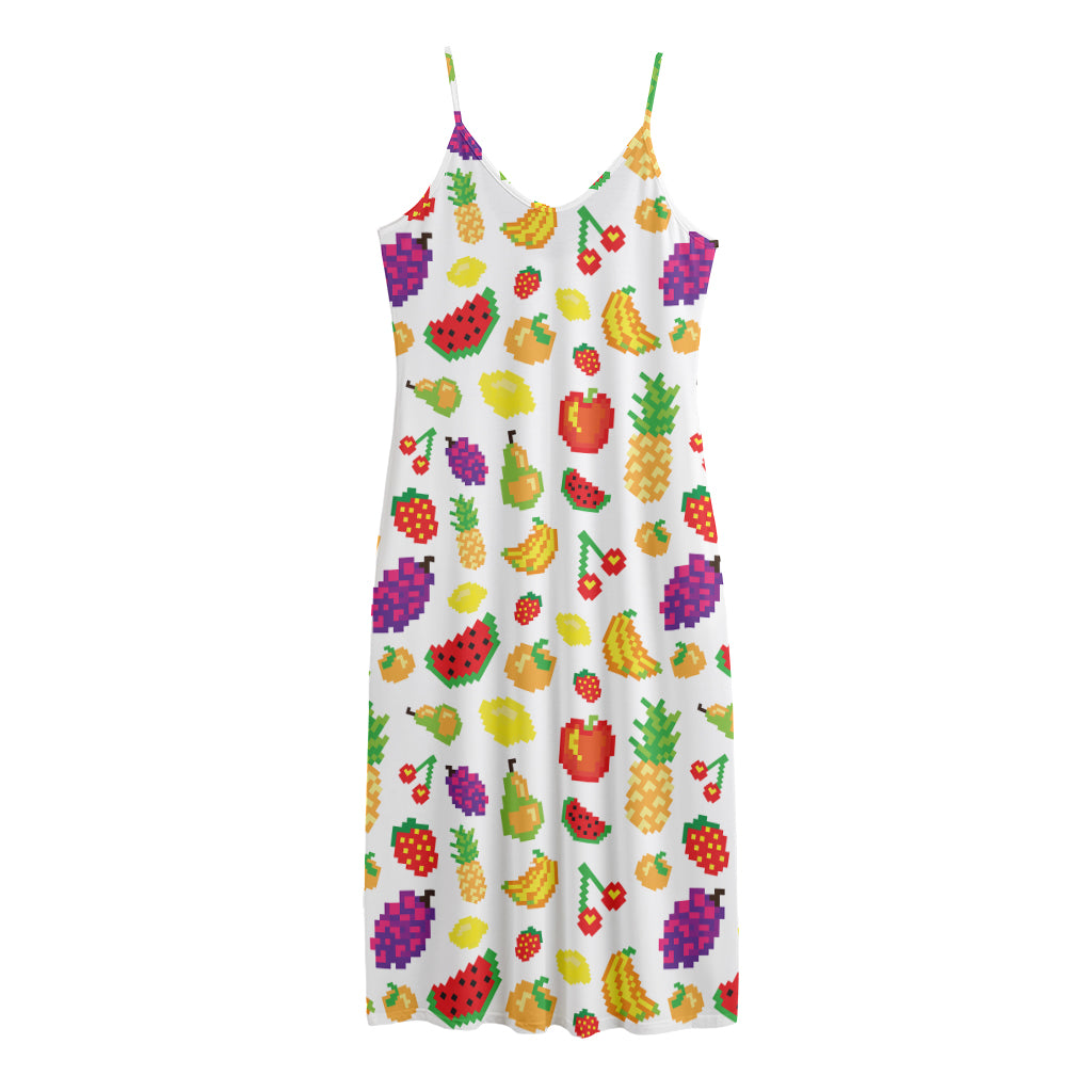 Pixel Fruits Pattern Print Jersey Midi Cami Dress