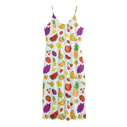 Pixel Fruits Pattern Print Jersey Midi Cami Dress