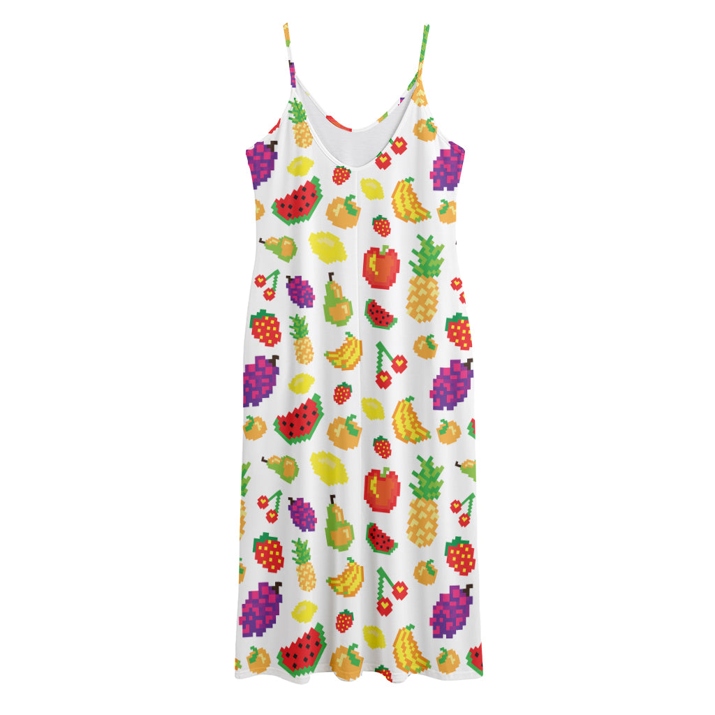 Pixel Fruits Pattern Print Jersey Midi Cami Dress