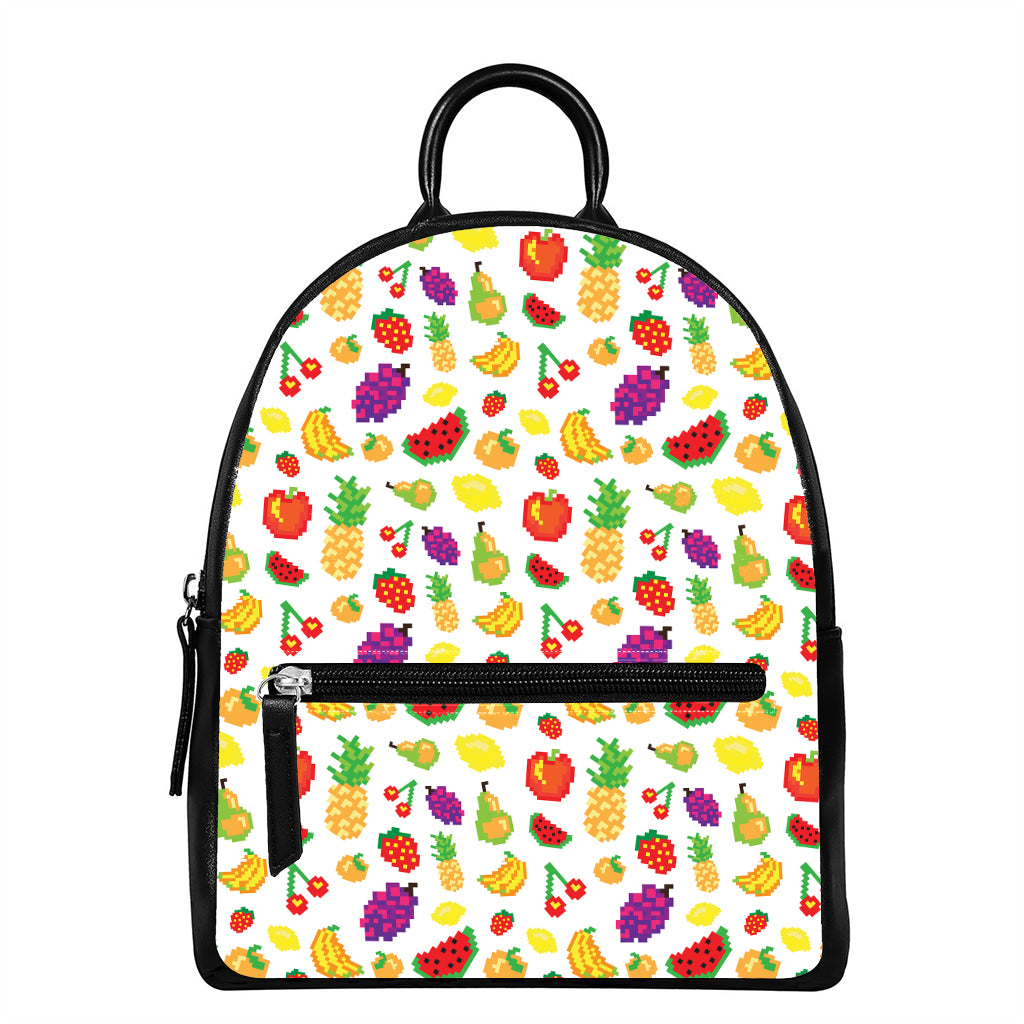 Pixel Fruits Pattern Print Leather Backpack