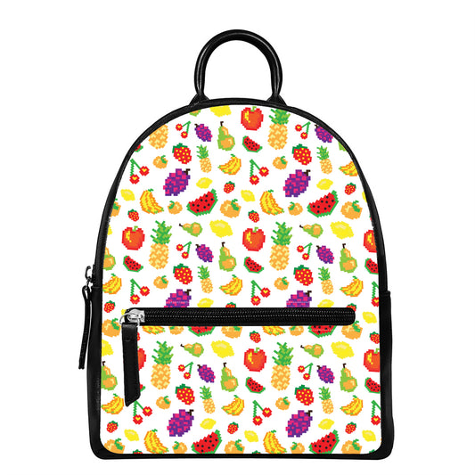 Pixel Fruits Pattern Print Leather Backpack
