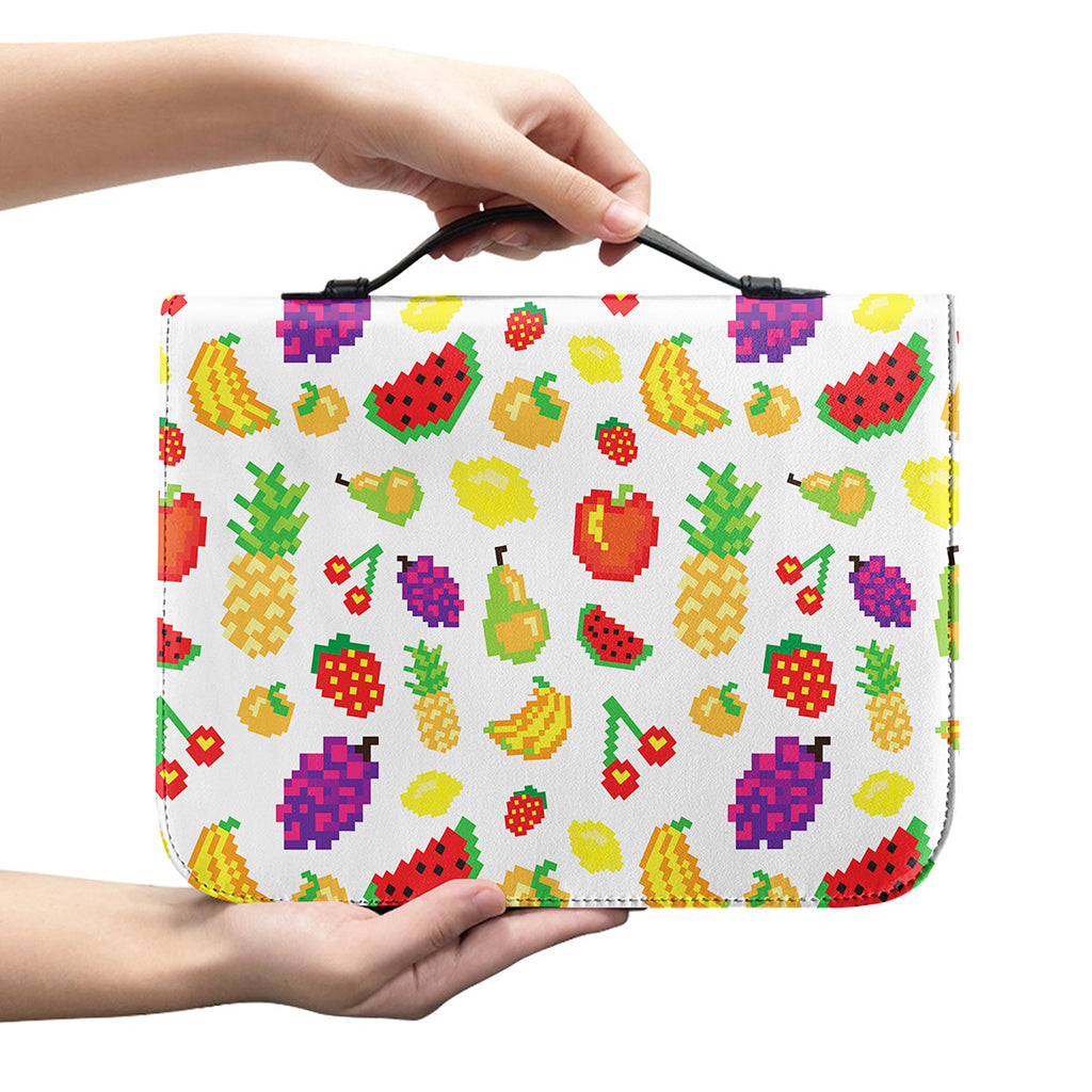 Pixel Fruits Pattern Print Leather Bible Cover