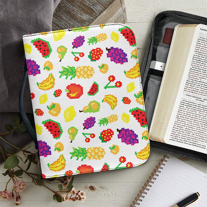 Pixel Fruits Pattern Print Leather Bible Cover