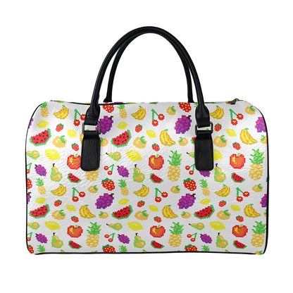 Pixel Fruits Pattern Print Leather Duffle Bag