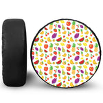 Pixel Fruits Pattern Print Leather Spare Tire Cover