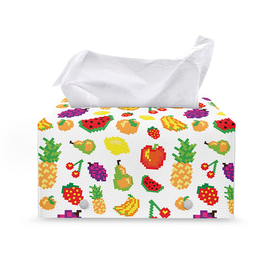 Pixel Fruits Pattern Print Leather Tissue Box Cover