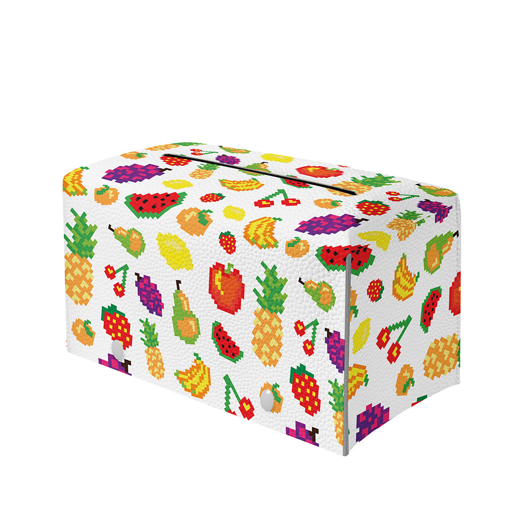 Pixel Fruits Pattern Print Leather Tissue Box Cover