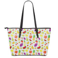 Pixel Fruits Pattern Print Leather Tote Bag With Zipper