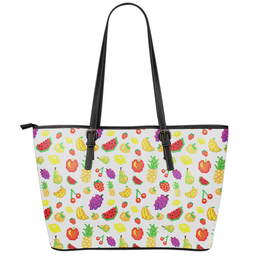 Pixel Fruits Pattern Print Leather Tote Bag