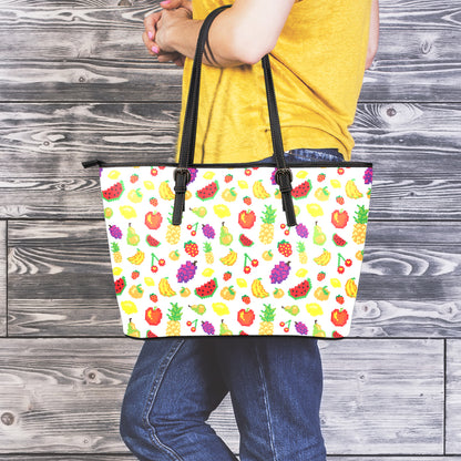 Pixel Fruits Pattern Print Leather Tote Bag