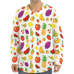 Pixel Fruits Pattern Print Long Sleeve Baseball Jersey