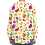 Pixel Fruits Pattern Print Long Sleeve Baseball Jersey