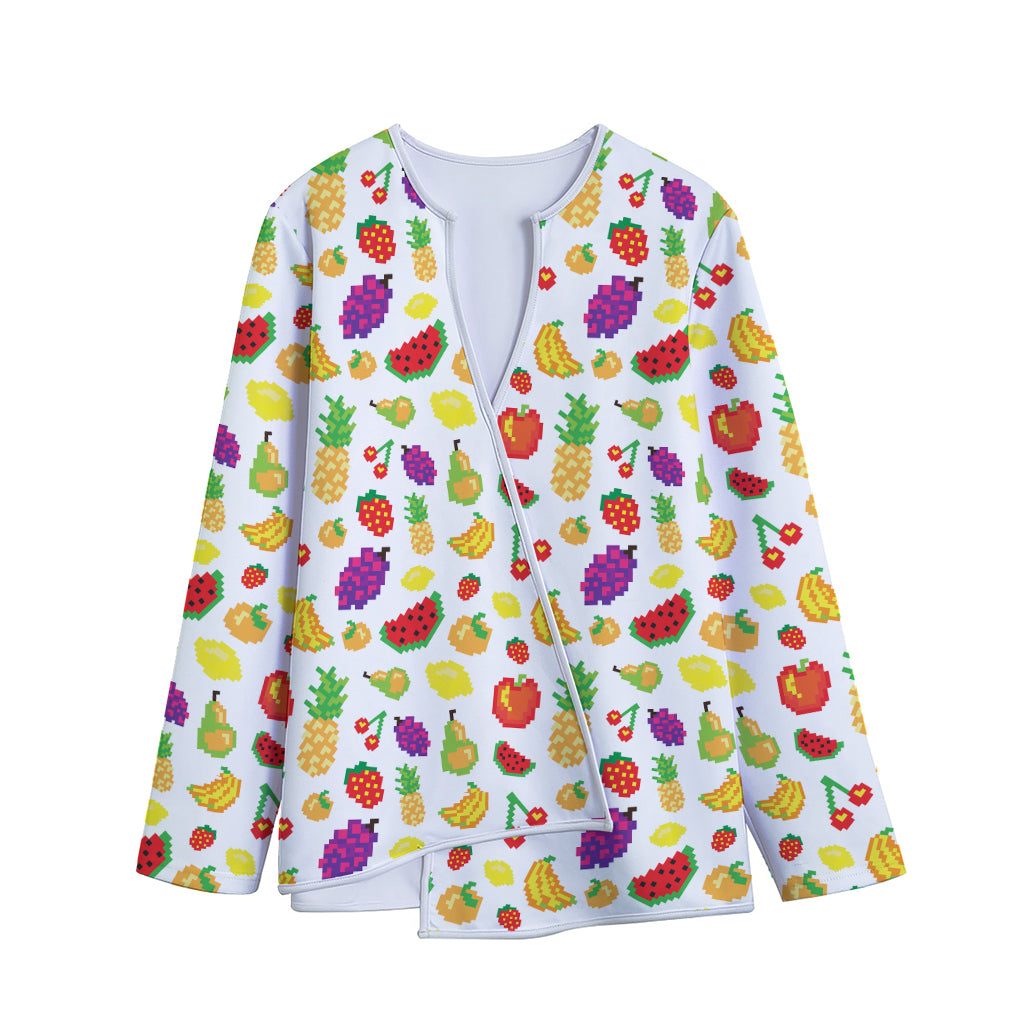 Pixel Fruits Pattern Print Long Sleeve Short Coat