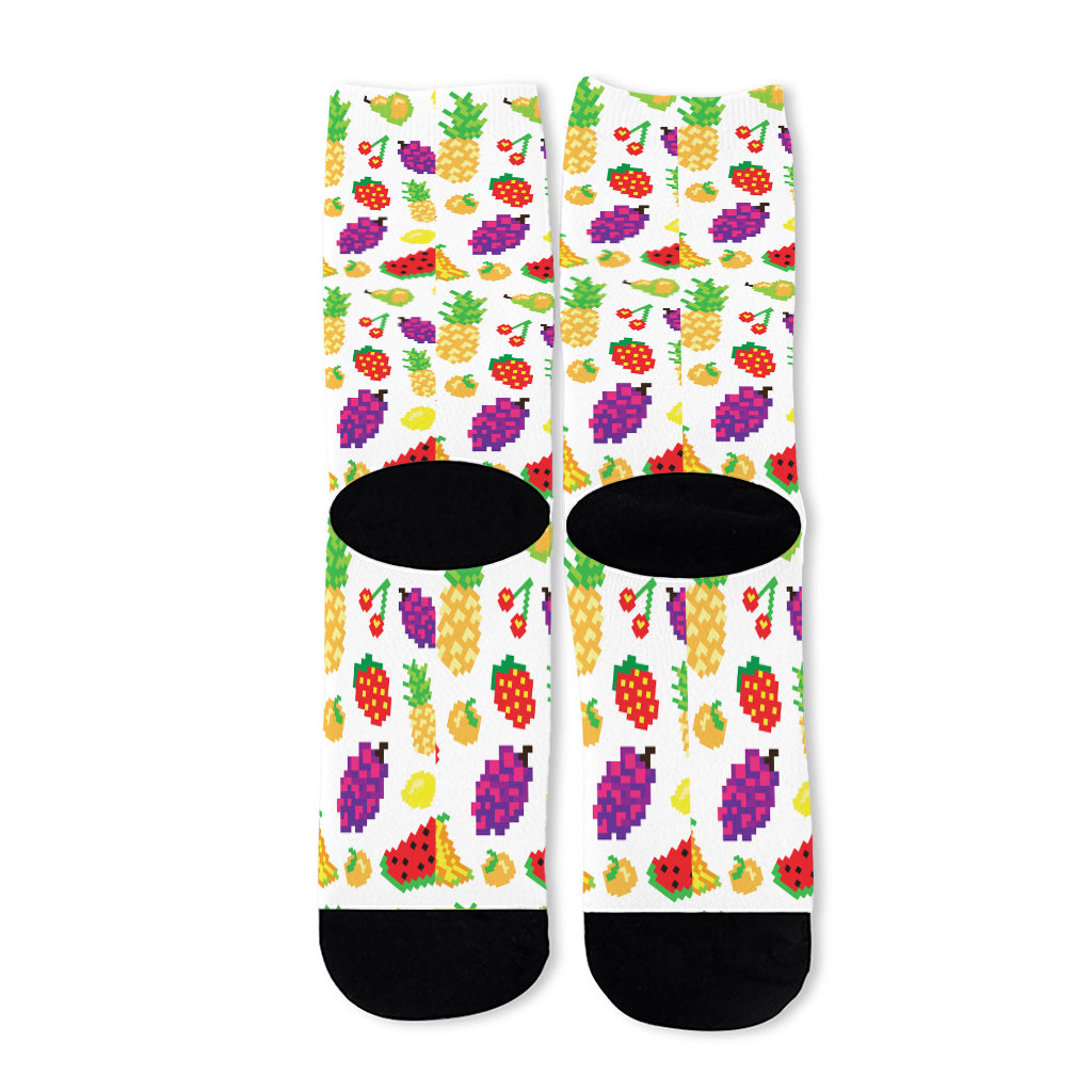 Pixel Fruits Pattern Print Long Socks