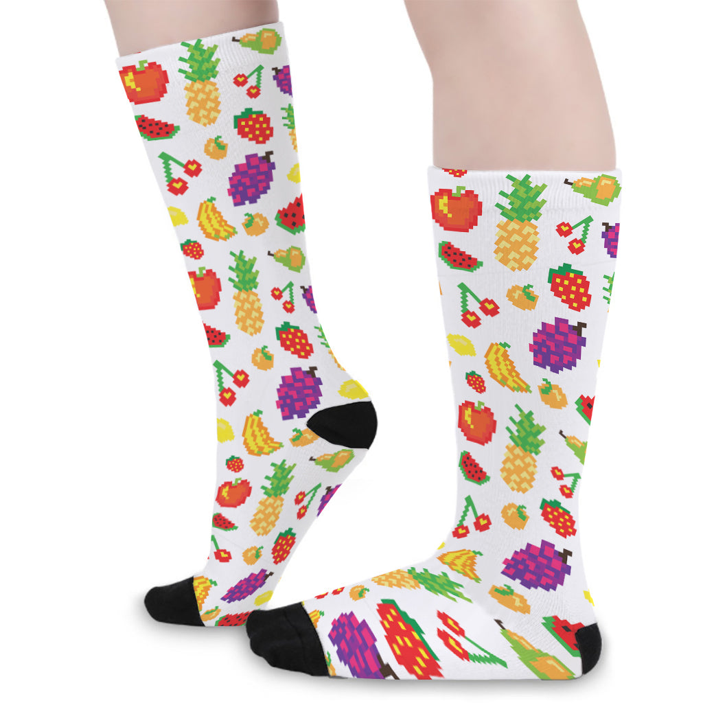 Pixel Fruits Pattern Print Long Socks