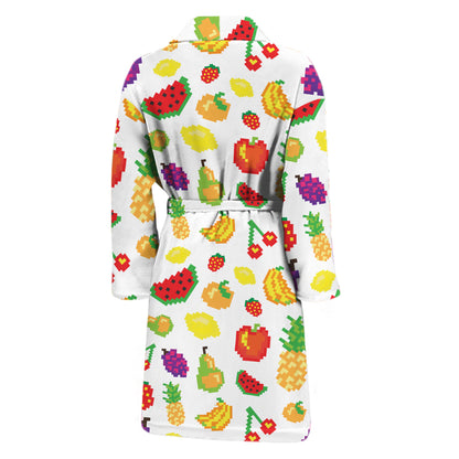 Pixel Fruits Pattern Print Men's Bathrobe