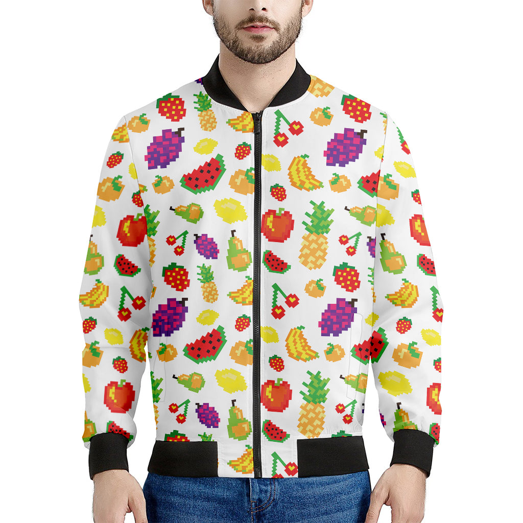 Pixel Fruits Pattern Print Men's Bomber Jacket