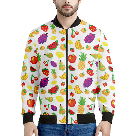 Pixel Fruits Pattern Print Men's Bomber Jacket