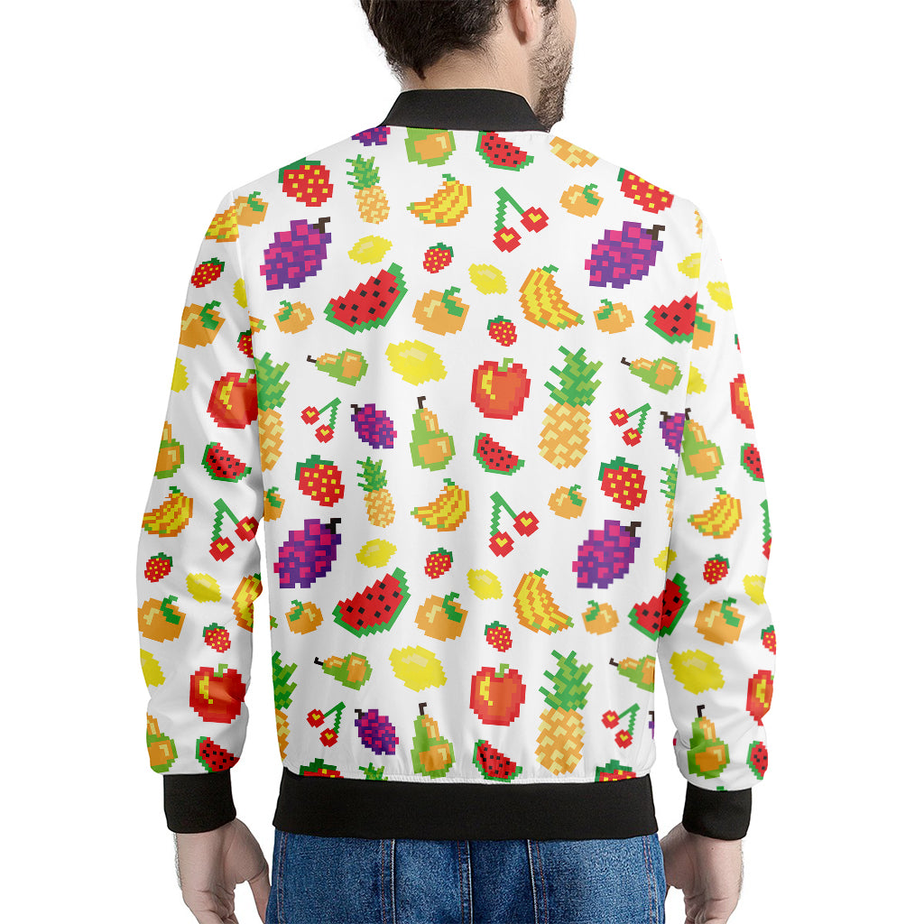 Pixel Fruits Pattern Print Men's Bomber Jacket