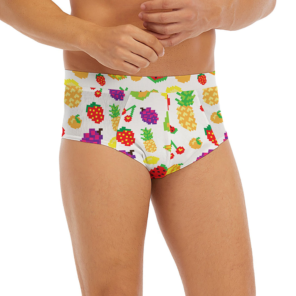 Pixel Fruits Pattern Print Men's Briefs