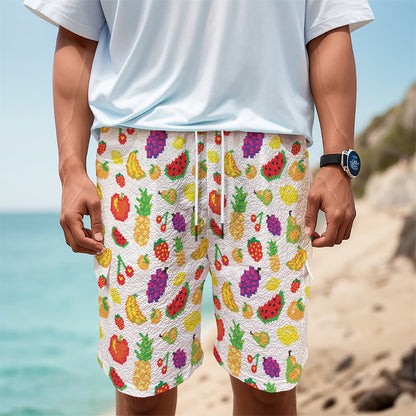 Pixel Fruits Pattern Print Men's Cargo Shorts