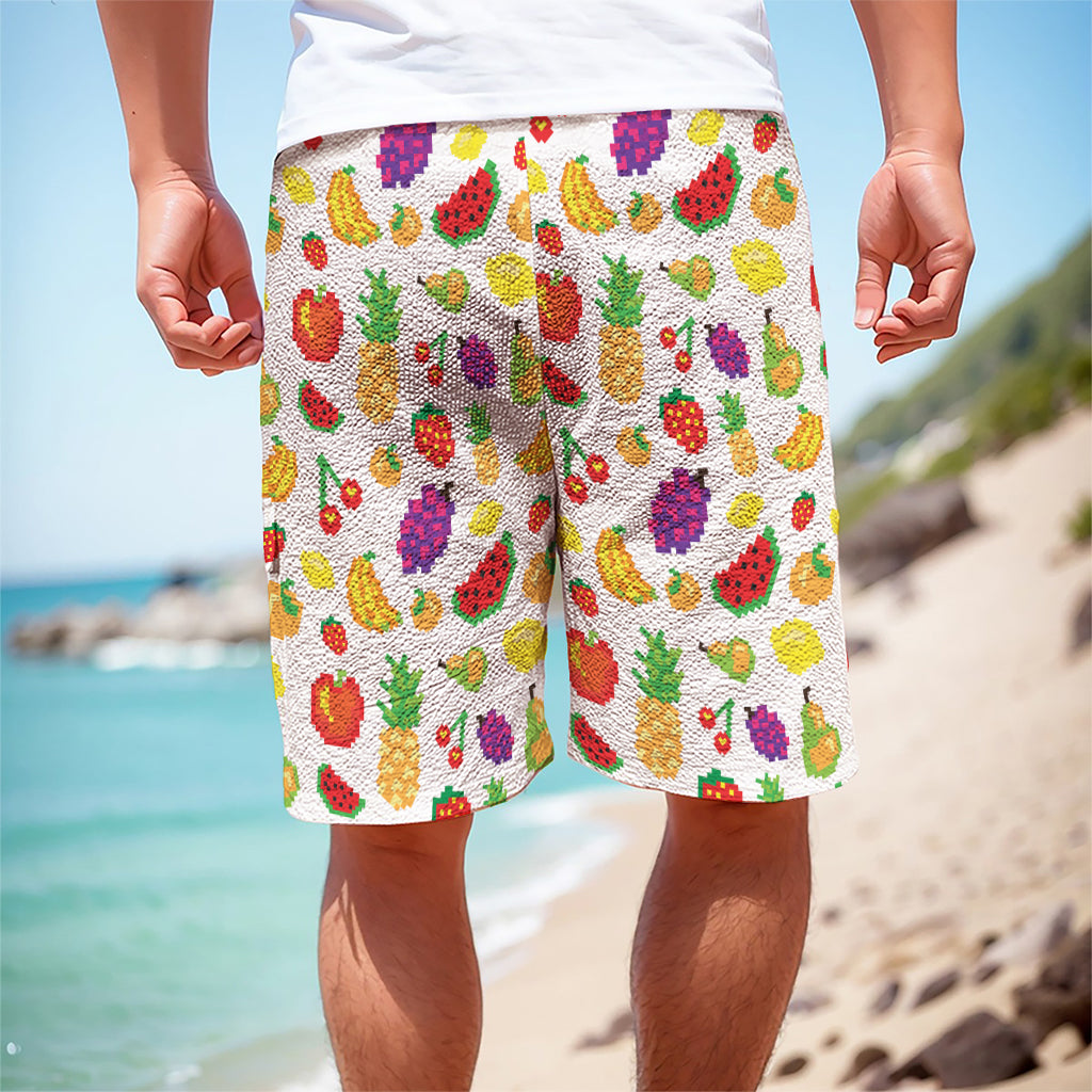 Pixel Fruits Pattern Print Men's Cargo Shorts