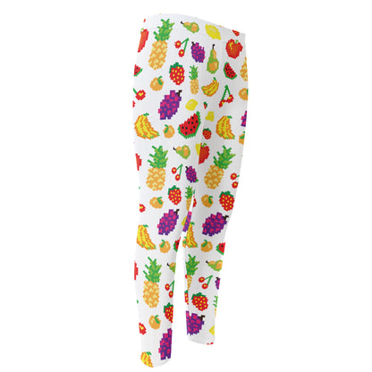 Pixel Fruits Pattern Print Men's Compression Pants