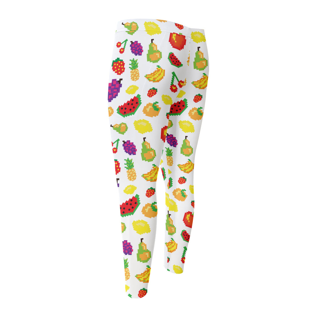 Pixel Fruits Pattern Print Men's Compression Pants