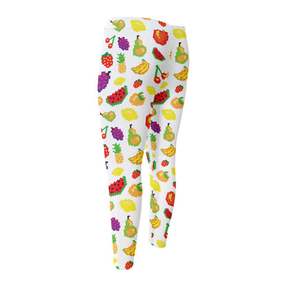 Pixel Fruits Pattern Print Men's Compression Pants