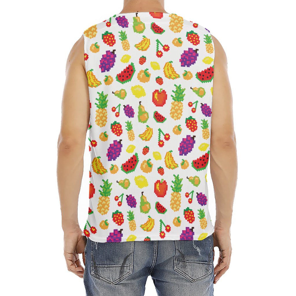 Pixel Fruits Pattern Print Men's Fitness Tank Top