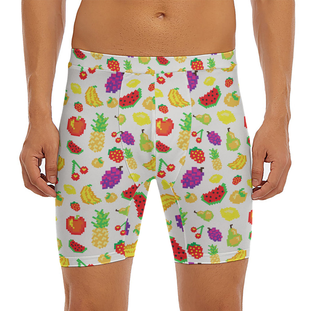 Pixel Fruits Pattern Print Men's Long Boxer Briefs