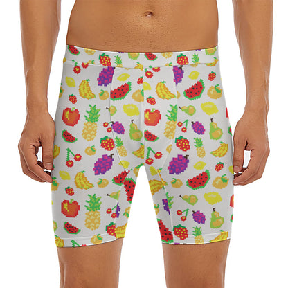 Pixel Fruits Pattern Print Men's Long Boxer Briefs