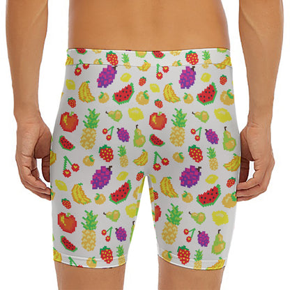 Pixel Fruits Pattern Print Men's Long Boxer Briefs